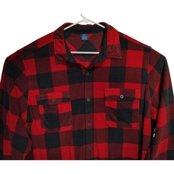 George Mens 3XL Red and Black Buffalo Plaid Long Sleeve Button-Up Shirt - Picture 4 of 11